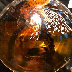 Handcrafted Glass Art Sphere - Amber and Blue